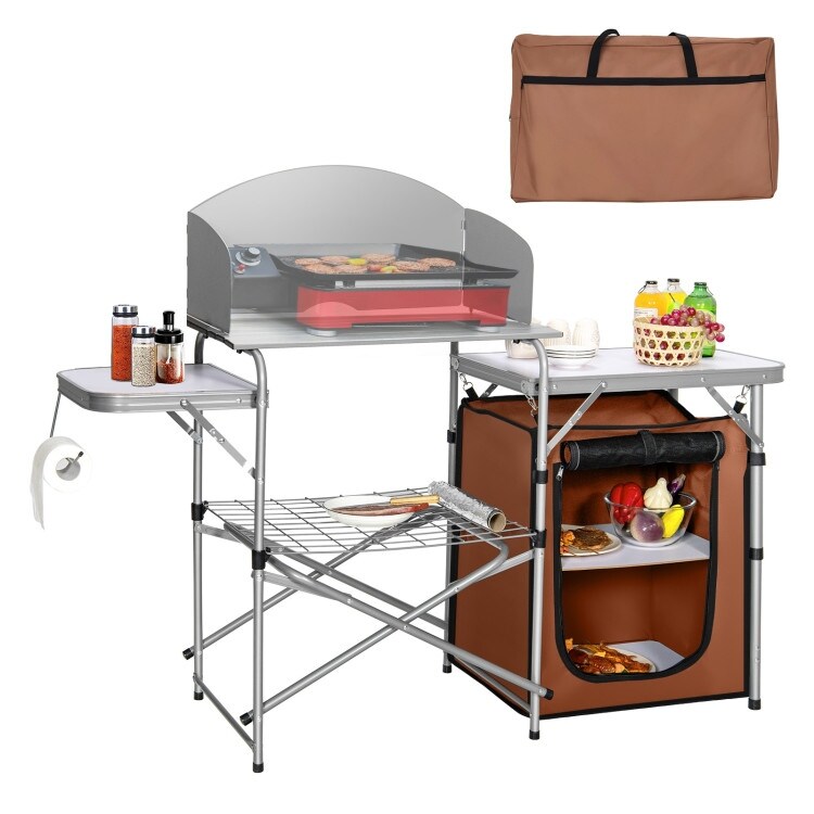 Foldable Outdoor BBQ Portable Grilling Table With Windscreen Bag   57.5\