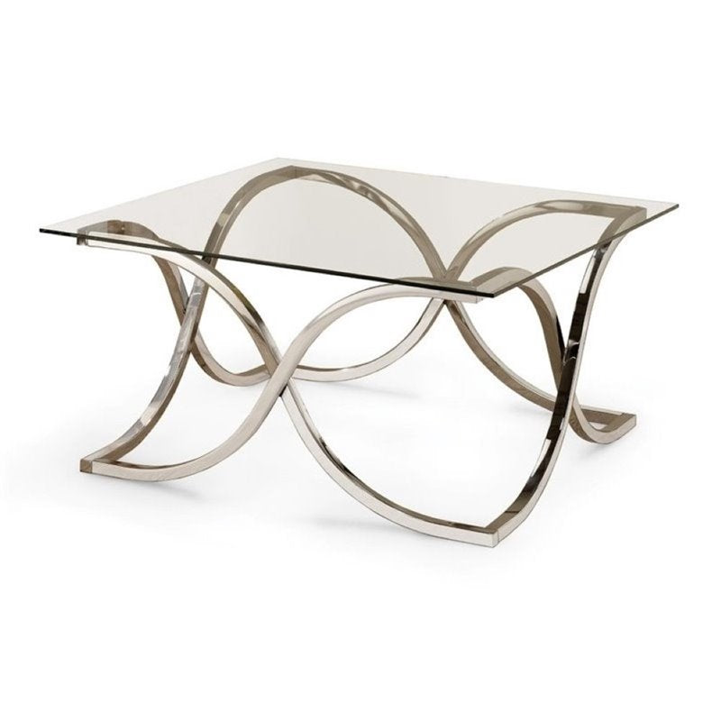 Bowery Hill Square Glass Top Coffee Table in Chrome