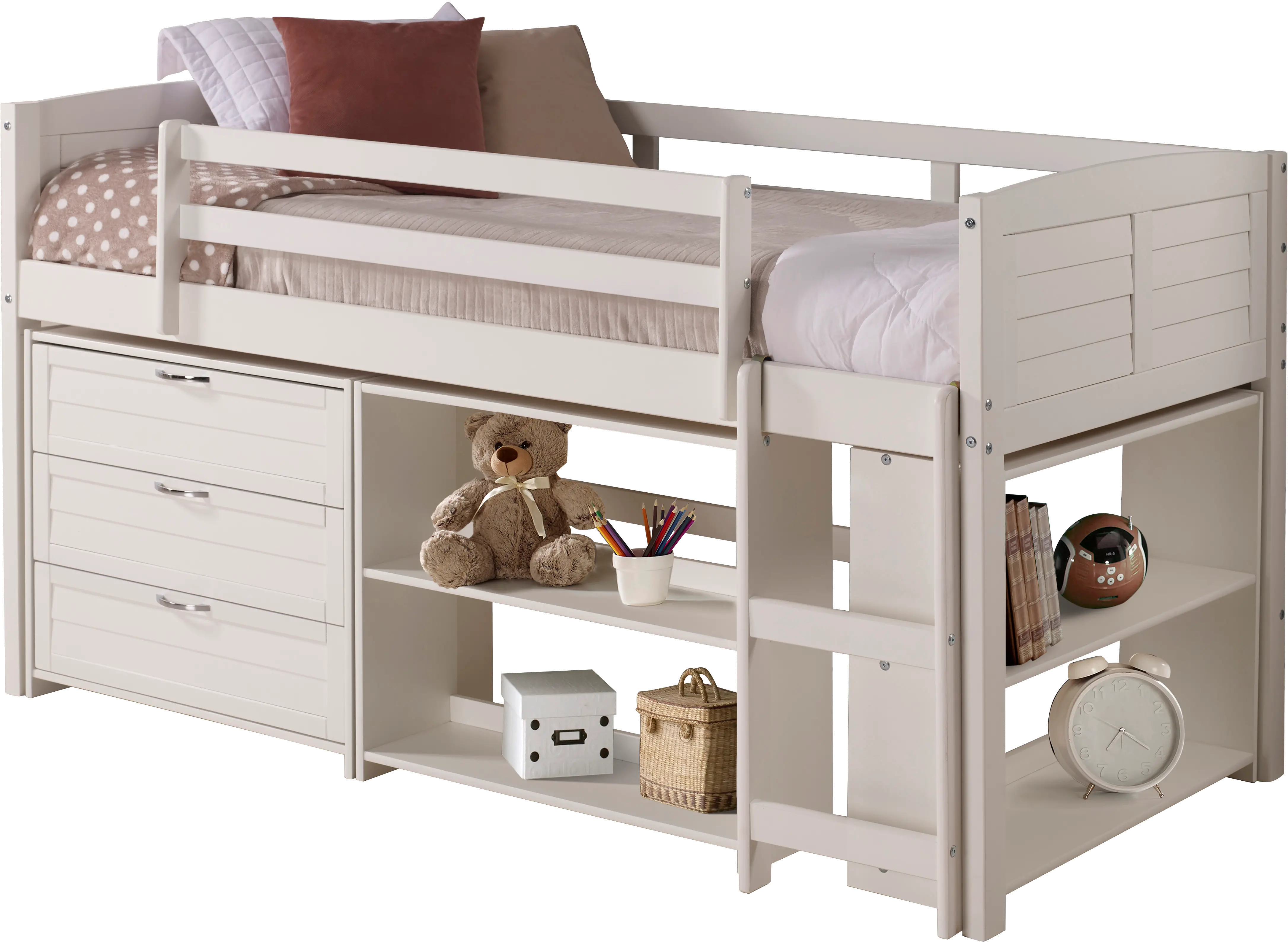 Louver White Low Loft Bed Style C