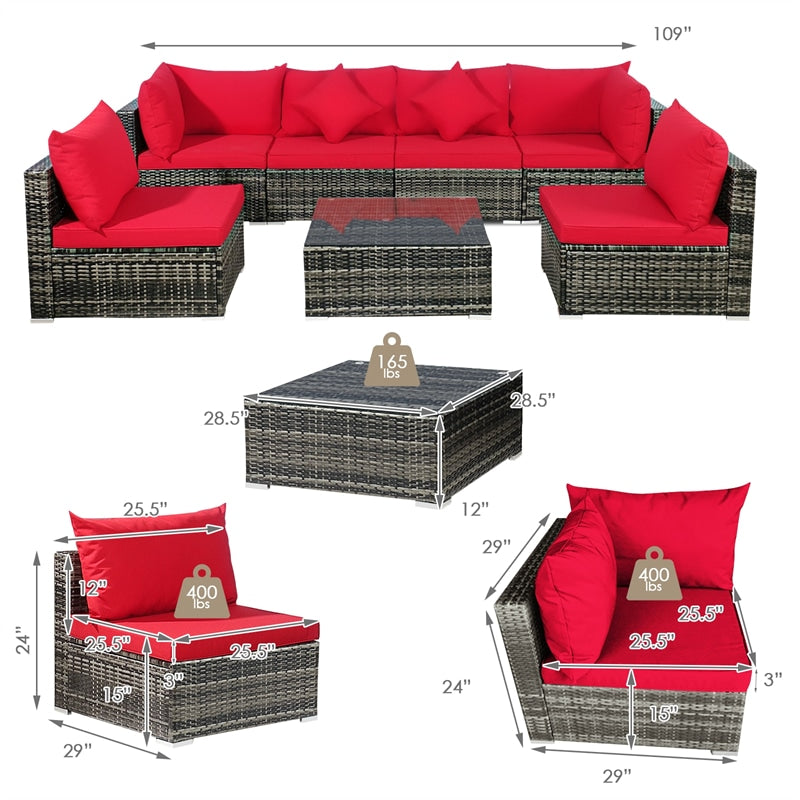 7 Pcs Rattan Patio Sectional Couch Set Outdoor Wicker Furniture Set with Cushions & Coffee Table