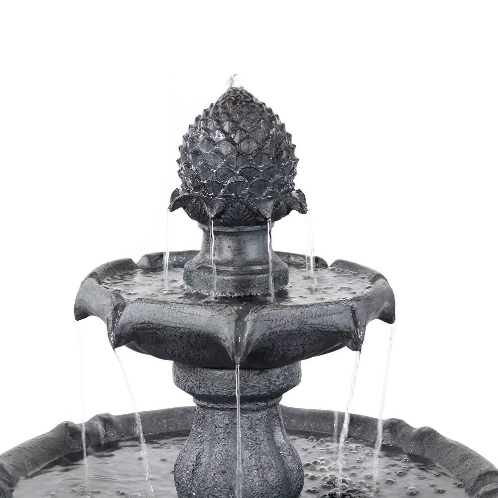 2 Tier Pineapple Solar Outdoor Water Fountain w/ Battery   46\