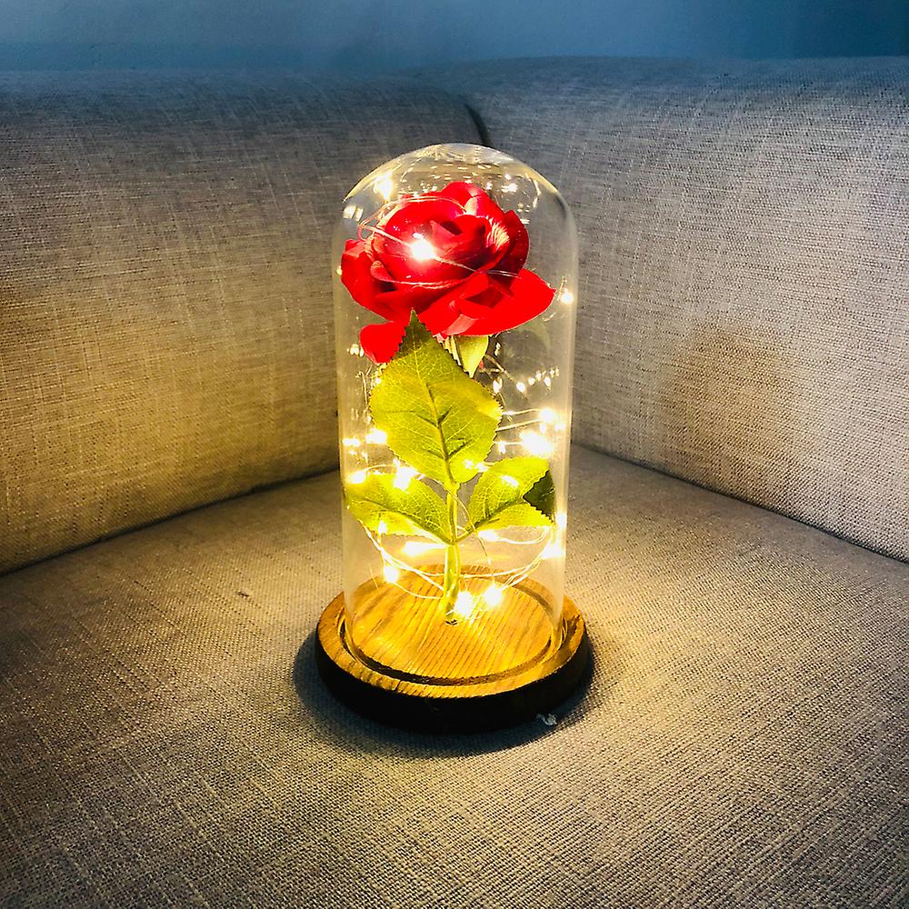 Led Rose Flower String Fairy Light Bottle Night Lamp Romantic Wedding Decor Glass Cover Wood Base For Christmas Birthday Gift Brown