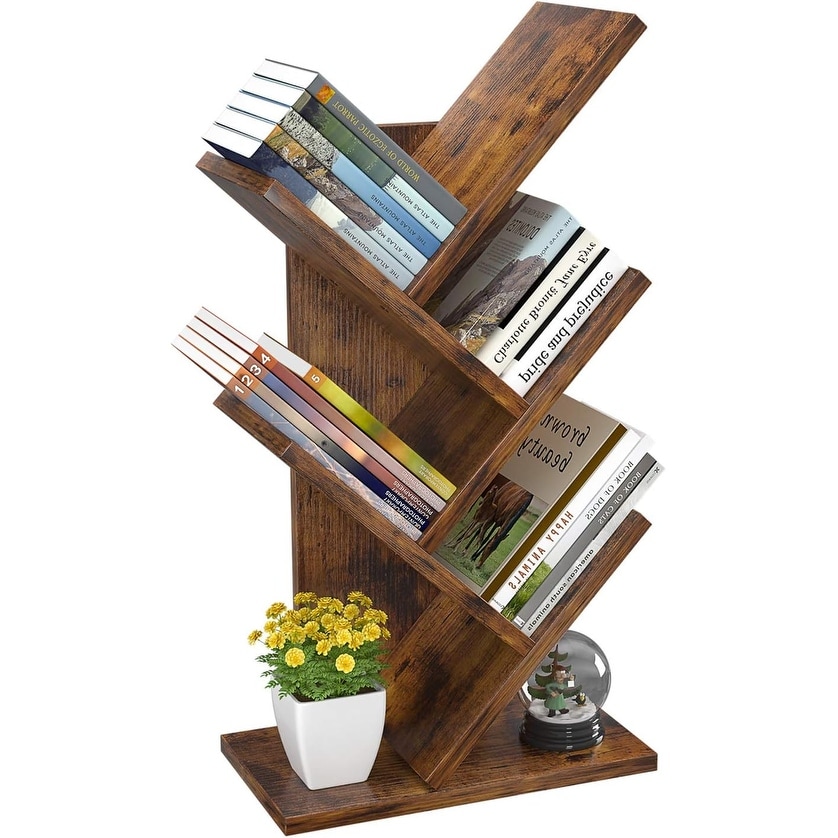 4 Tier Tree Bookshelf Cd/Magazine/Book Wood Storage Rack