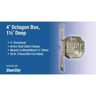 Steel City 4 in. 15.8 cu. in. New Work Metal Octagon Electrical Box with V-Bracket 54151AV-25R