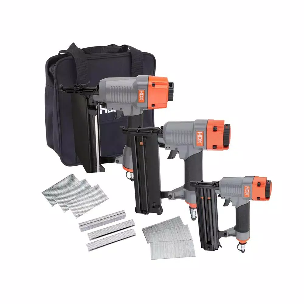 HDX Pneumatic Finishing Nailer Kit with Canvas Bag (3-Piece) and#8211; XDC Depot