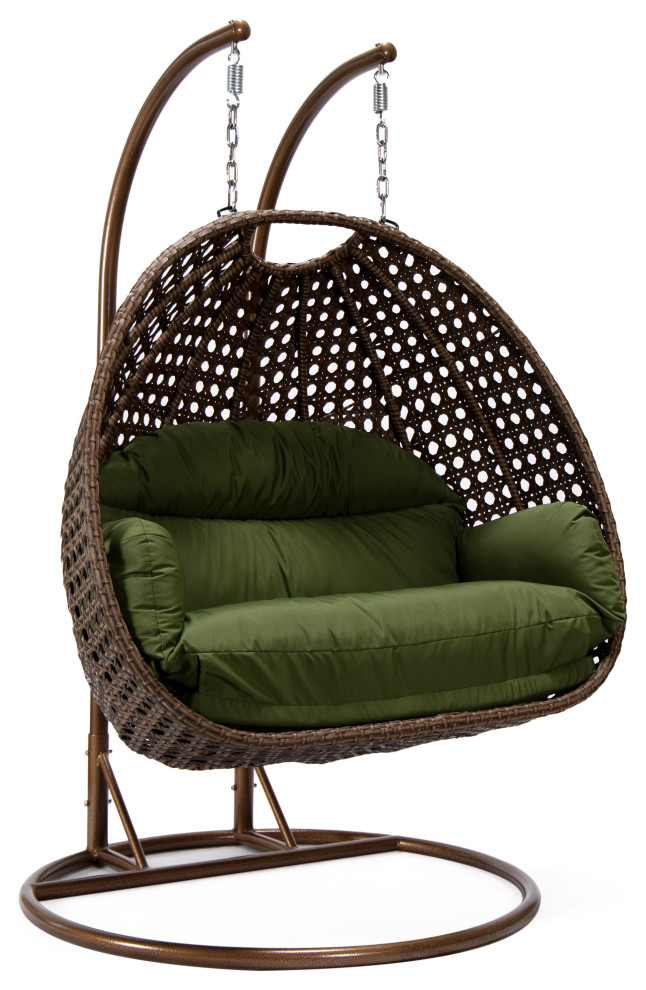 LeisureMod Mendoza Dark Brown Wicker Hanging Double Egg Swing Chair   Tropical   Hammocks And Swing Chairs   by LeisureMod  Houzz