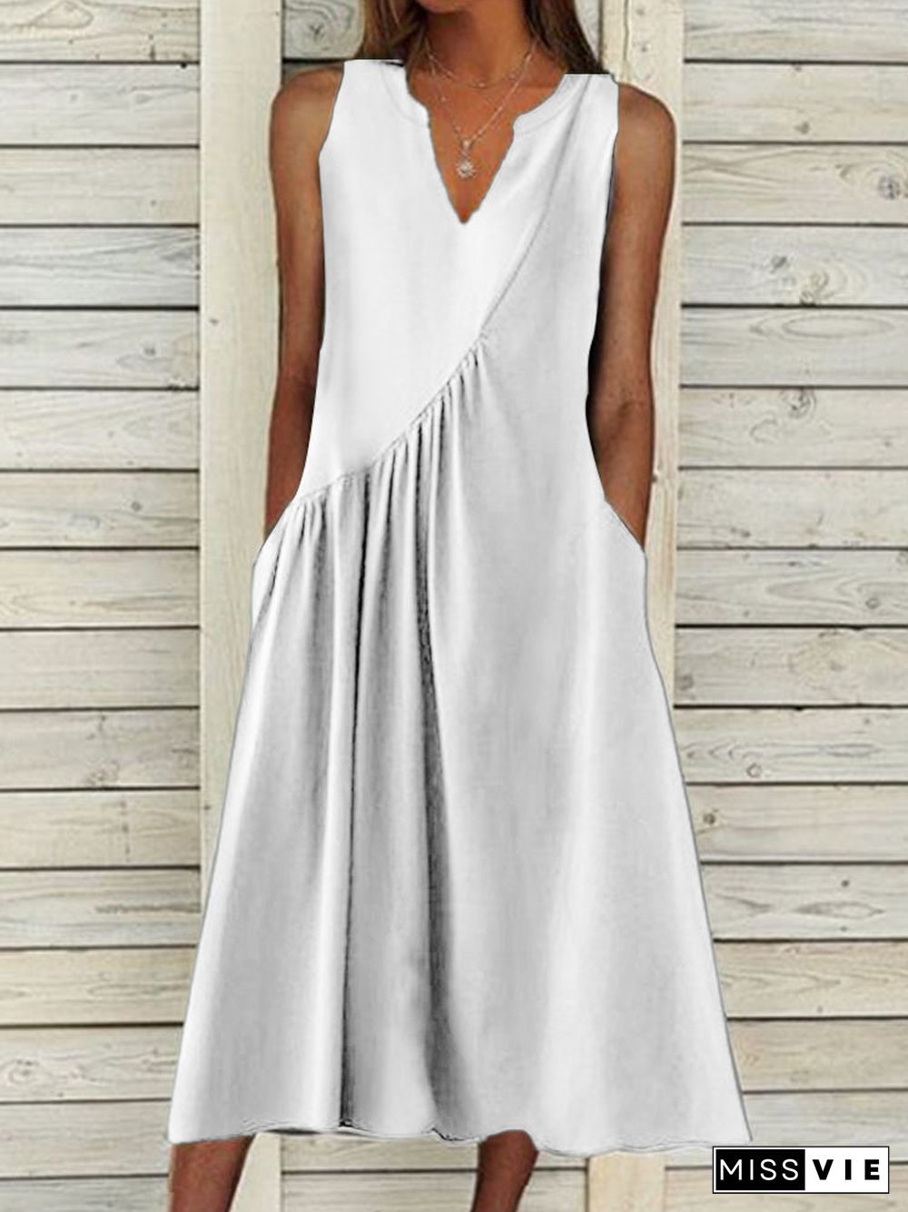 Women's Stitching Solid Color V-Neck Sleeveless Maxi Dress