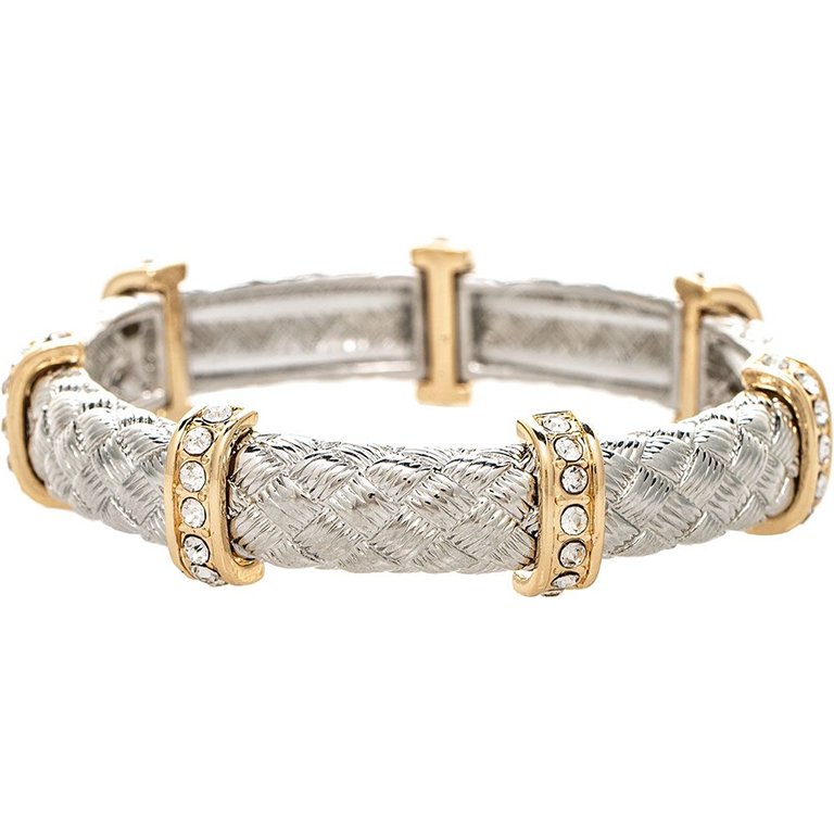 Rain  Silver Weaved Texture Gold Band Bracelet