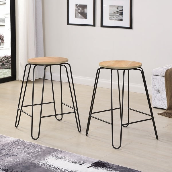 Haim Wood and Metal Round Counter Stool Set