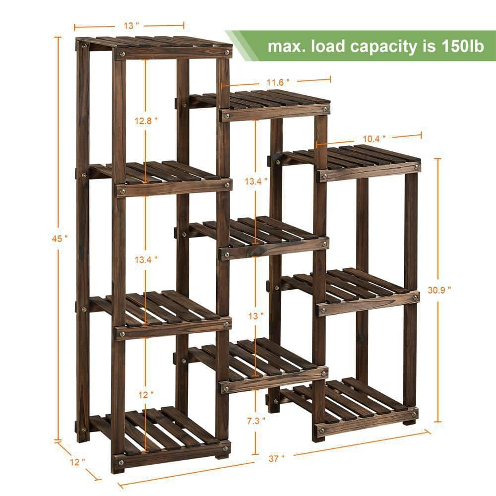 Yaheetech 45 in. Tall Indoor/Outdoor Wooden Flower Plant Stand with 10 Platforms (7 Tier) DYtrxb0001