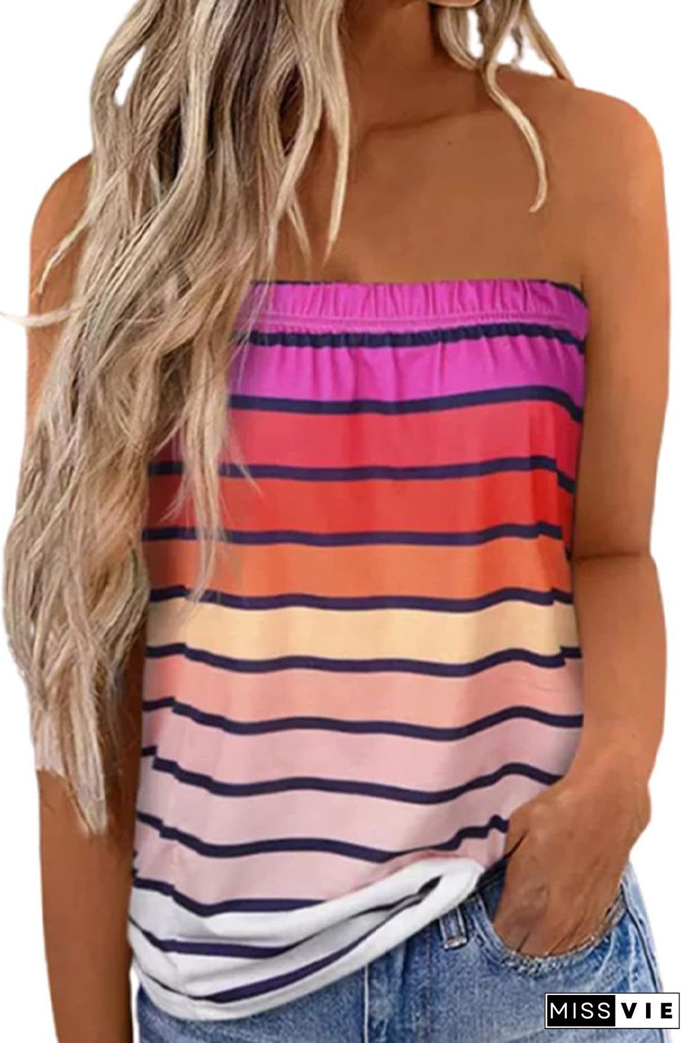 Off Shoulder Striped and Flag Print Bandeau Tank Top Wholesale