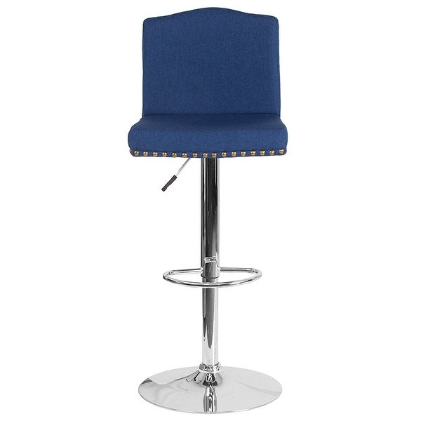 Offex Bellagio Contemporary Adjustable Height Barstool with Accent Nail Trim in Blue Fabric