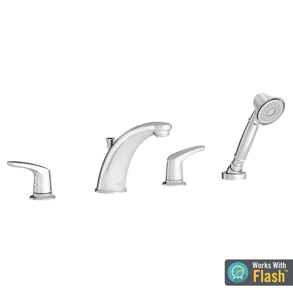 American Standard Colony PRO 2-Handle Deck-Mount Roman Tub Faucet for Flash Rough-in Valves with Hand Shower in Polished Chrome T075921.002