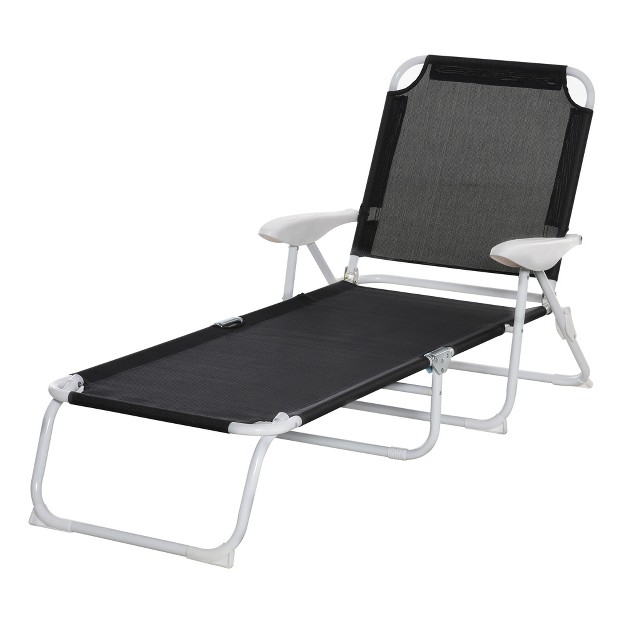 Outsunny Folding Chaise Lounge Outdoor Sun Tanning Chair Four position Reclining Back Armrests Mesh Fabric