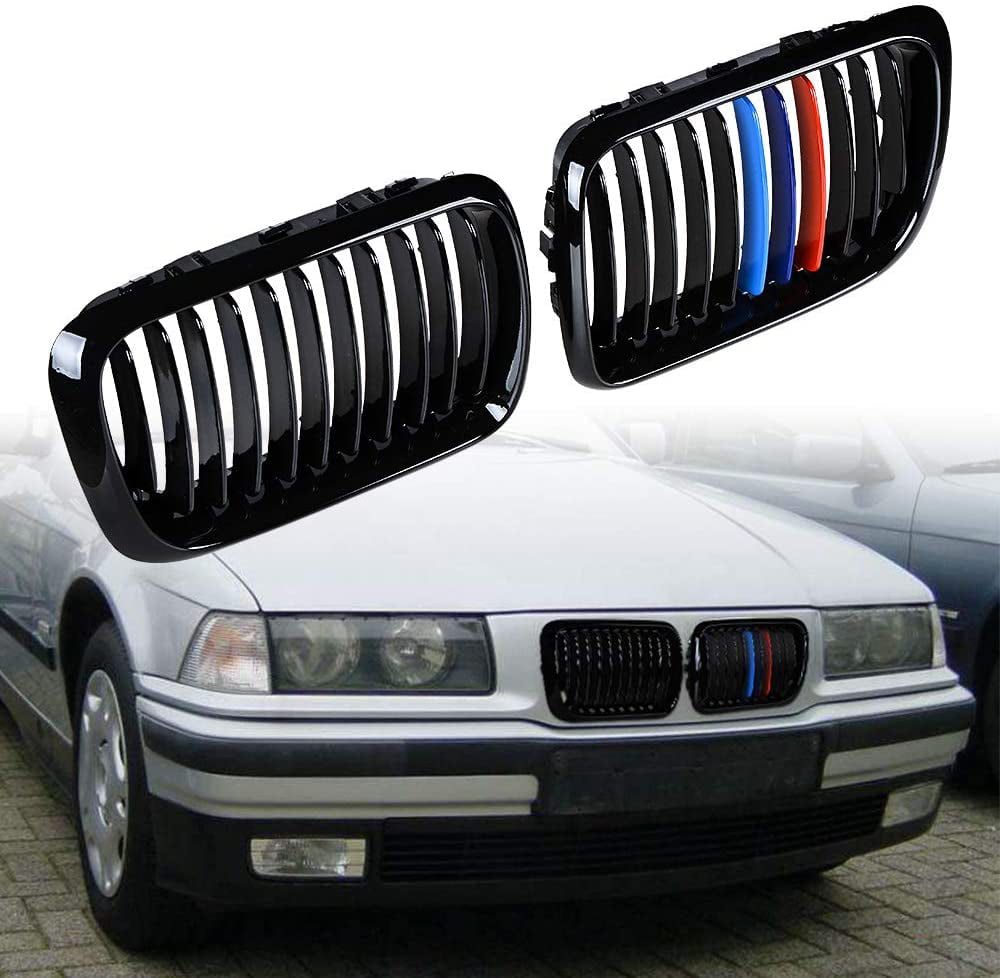 Astra Depot Glossy Black M-Color Car Front Kidney Grilles Grill for BMW E36 318i 323i 1997-1999