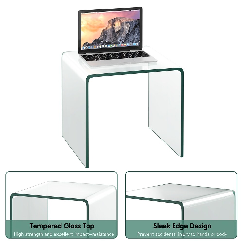 Tempered Glass End Table Clear Sofa End Tables with Waterfall Edges