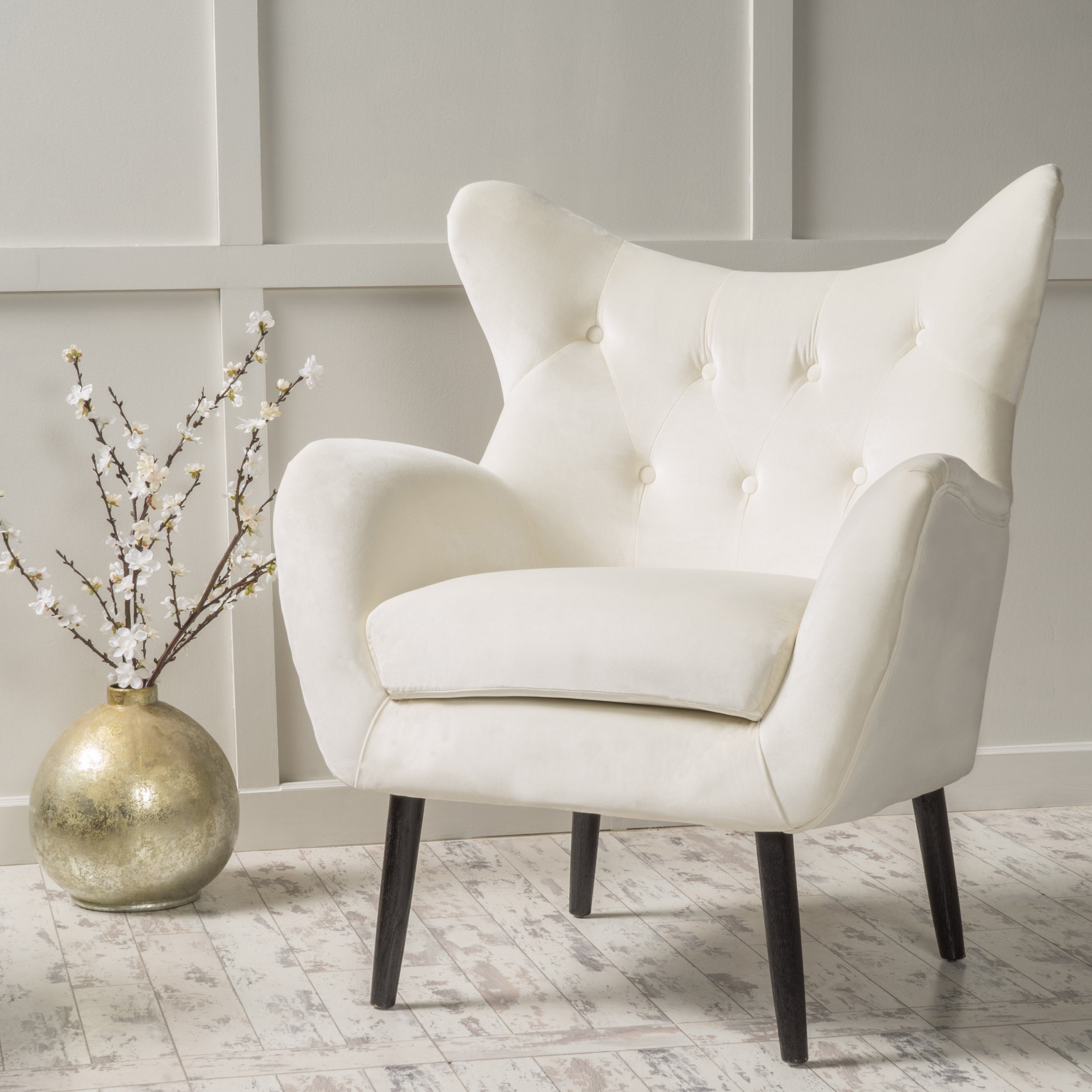 Mae Velvet Tufted Wingback Armchair