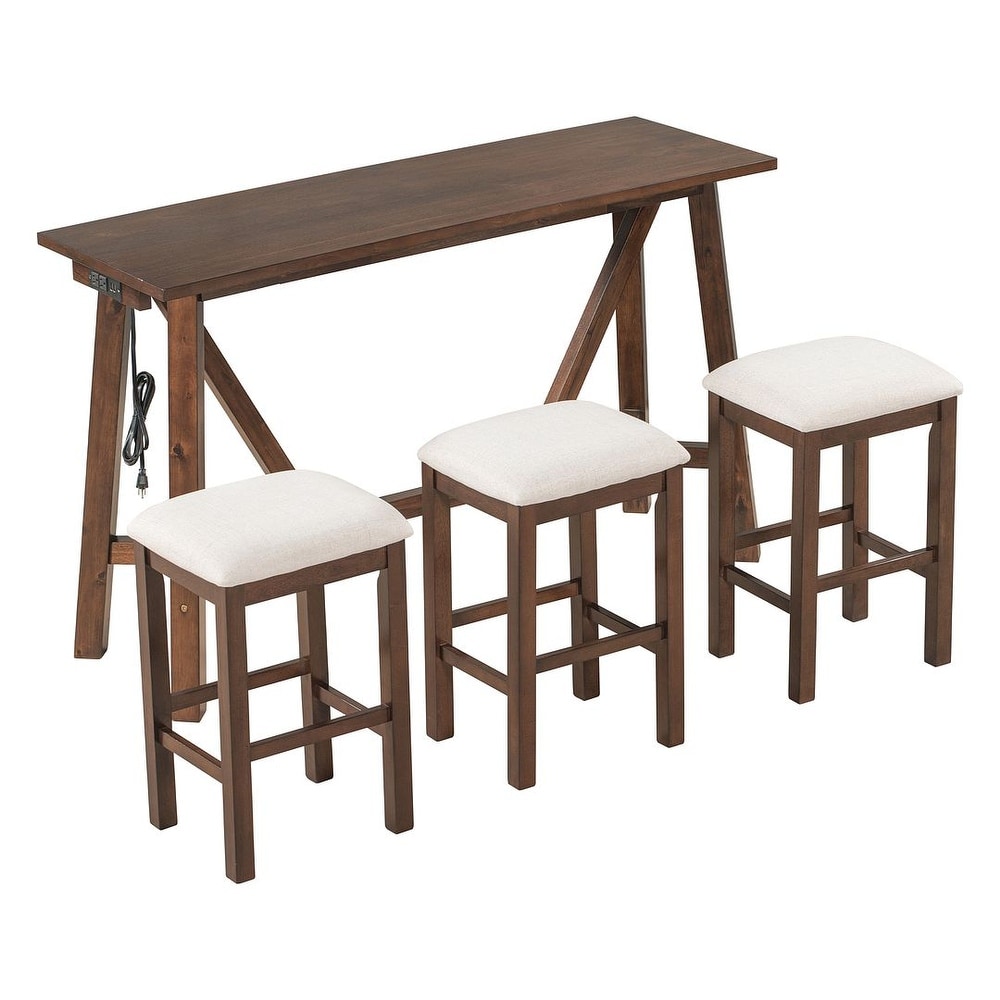 Multipurpose Home Kitchen Dining Bar Table Set with 3 Upholstered Stools