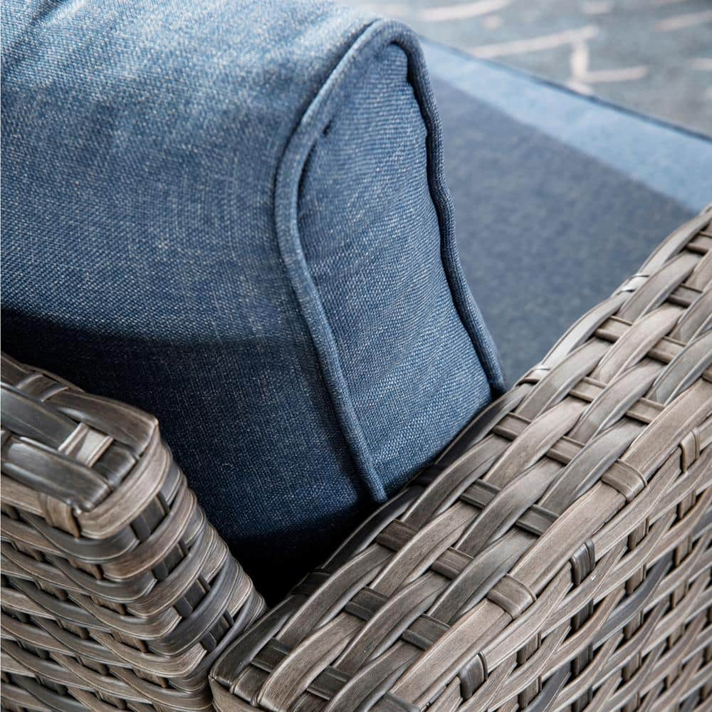 OVIOS New Vultros Gray 8-Piece Wicker Outdoor Patio Conversation Seating Set with Blue Cushions GRS3024