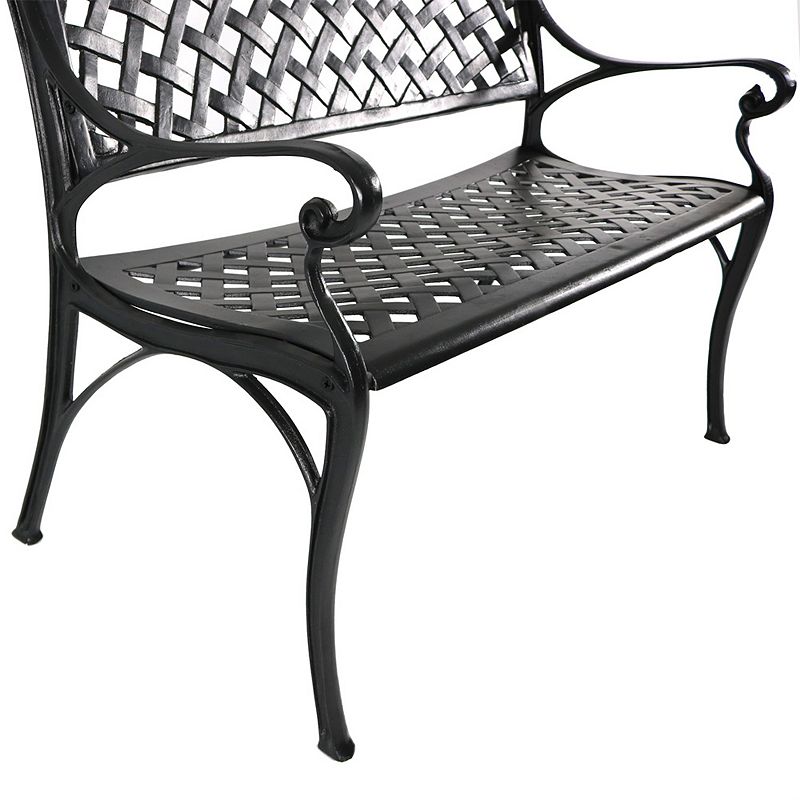 Sunnydaze 2-Person Checkered Cast Aluminum Outdoor Garden Bench - Black