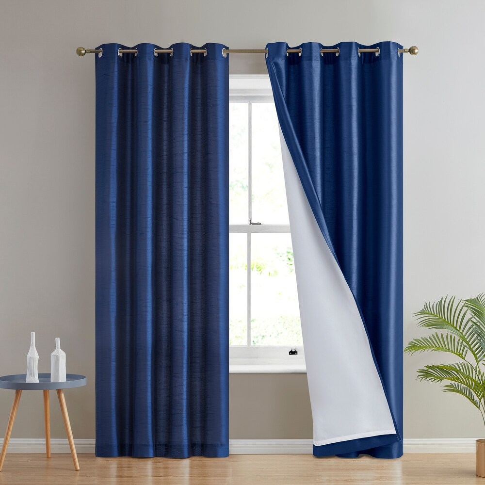 Home   Linens Bucharest Faux Silk Semi Sheer Light Filtering Lined Grommet Window Curtain Bedroom  2 Panels