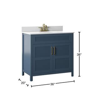 Twin Star Home 36 in. W x 20 in. D x 38 in. H Single Bath Vanity Side Cabinet in Franklin Blue with White Vanity Top with White Basin 36BV34018-F969