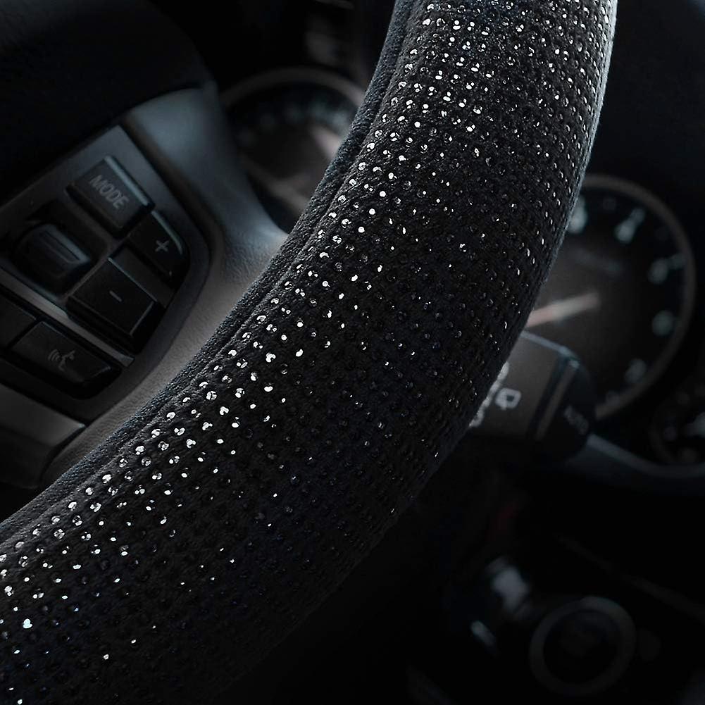 Steering Wheel Cover For Women Men Bling Bling Crystal Diamond Sparkling Car Suv Wheel Protector Universal Fit 15 Inch (black With Black Diamond， Stan