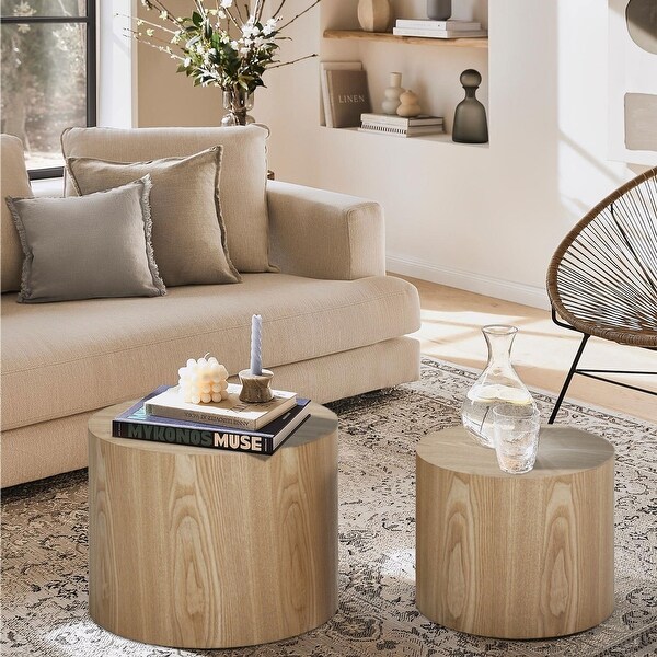 Modern Round Accent Nesting Side Coffee Table Set (Set of 2)