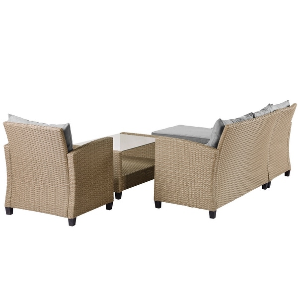 4Piece Classic Wicker Conversation Set with Cushions