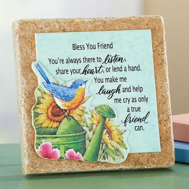 Collections Etc Bless Your Friend Sentiment Floral Tabletop Plaque