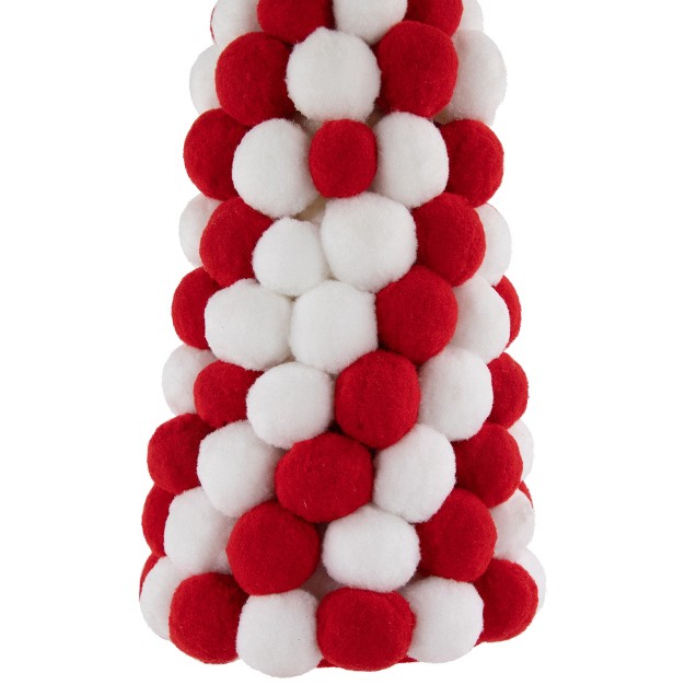 Red And White Candy Cane Pom Pom Christmas Tree Table Decoration