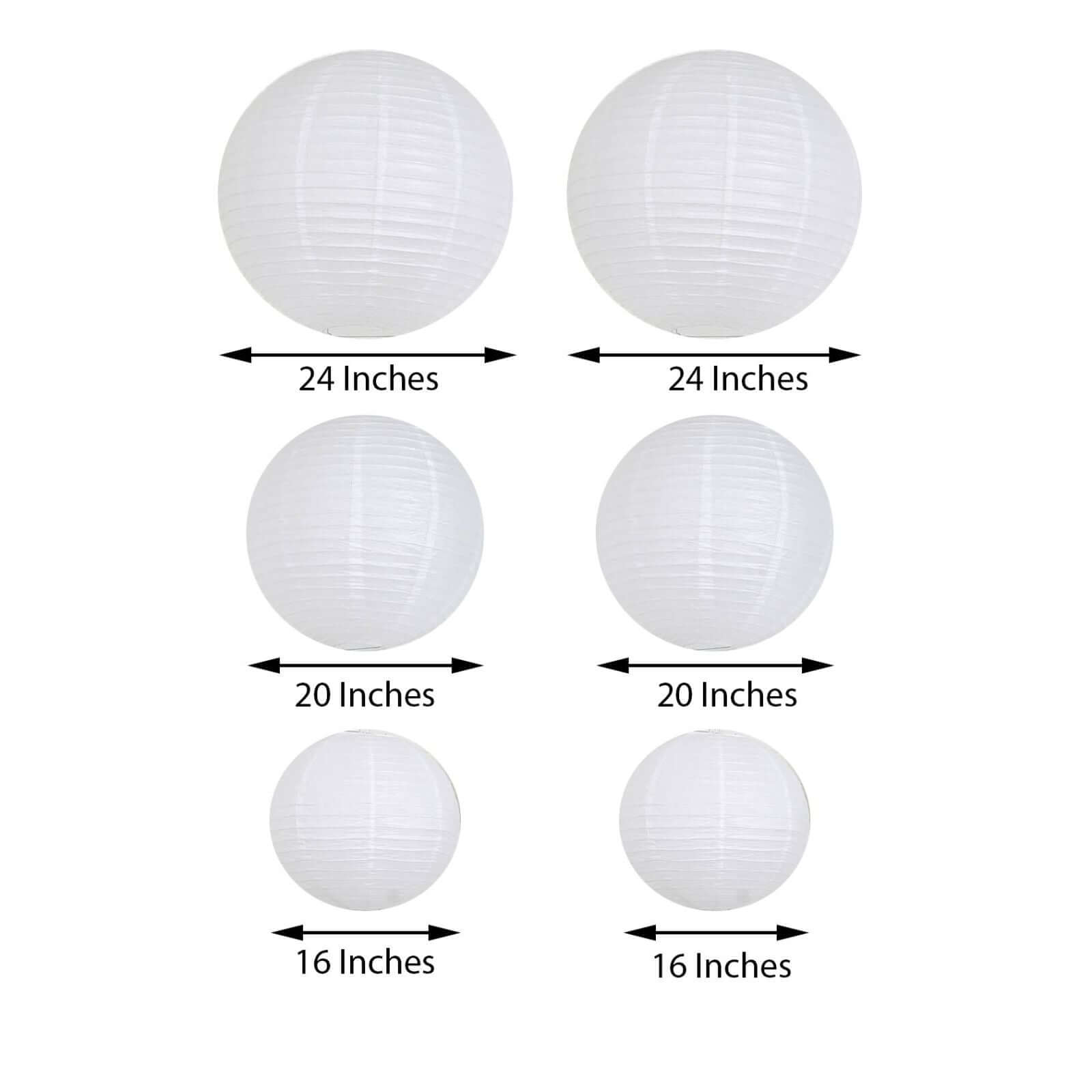 Set of 6 White Hanging Paper Lanterns, Chinese Sky Lanterns, Assorted Sizes 16