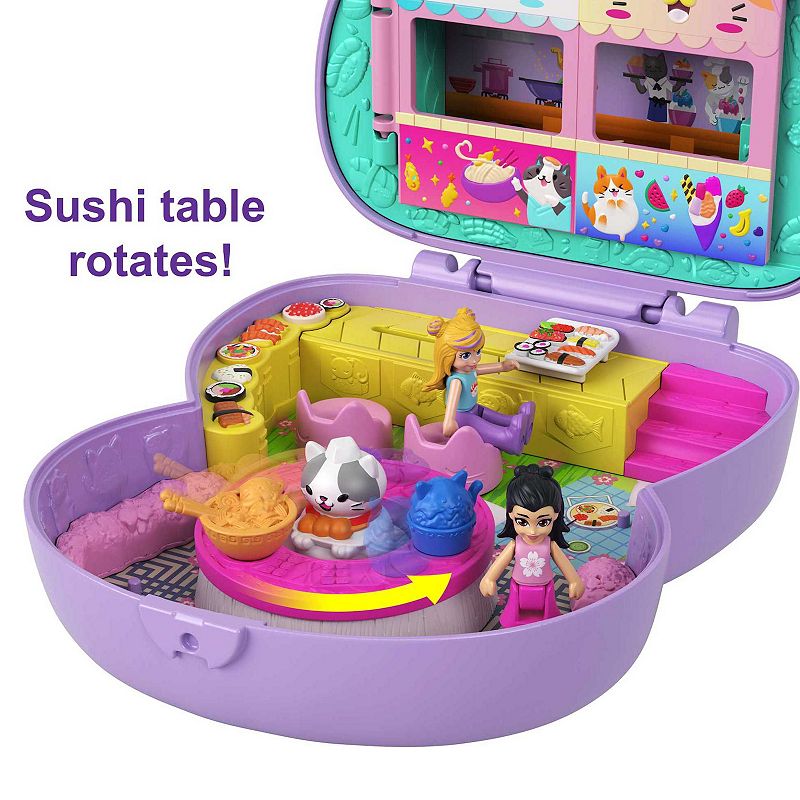 Polly Pocket Sushi Shop Cat Compact Playset With 2 Dolls and 12 Accessories