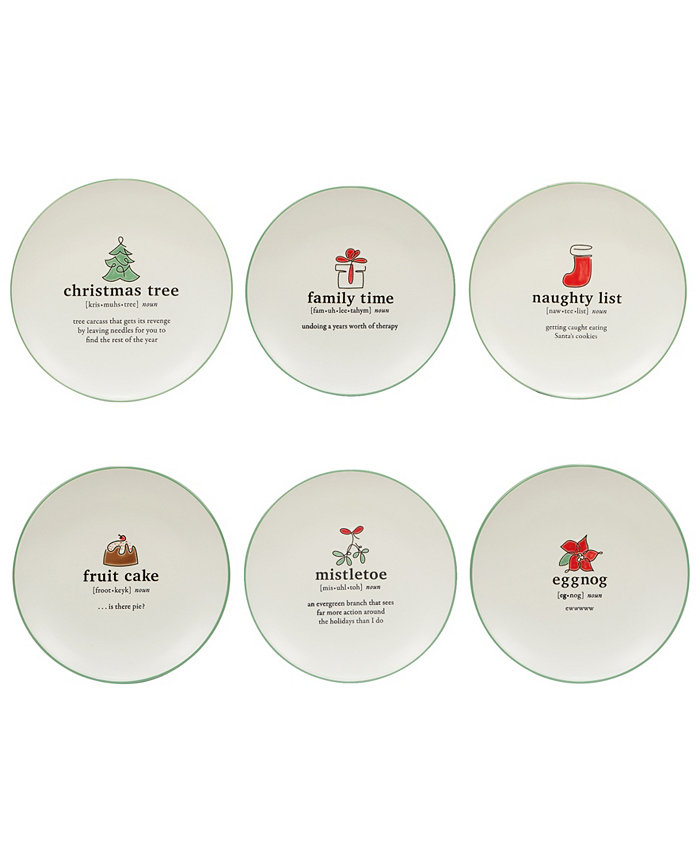 Certified International Christmas Fun Green Sayings 8.5 Dessert Plates Set of 6