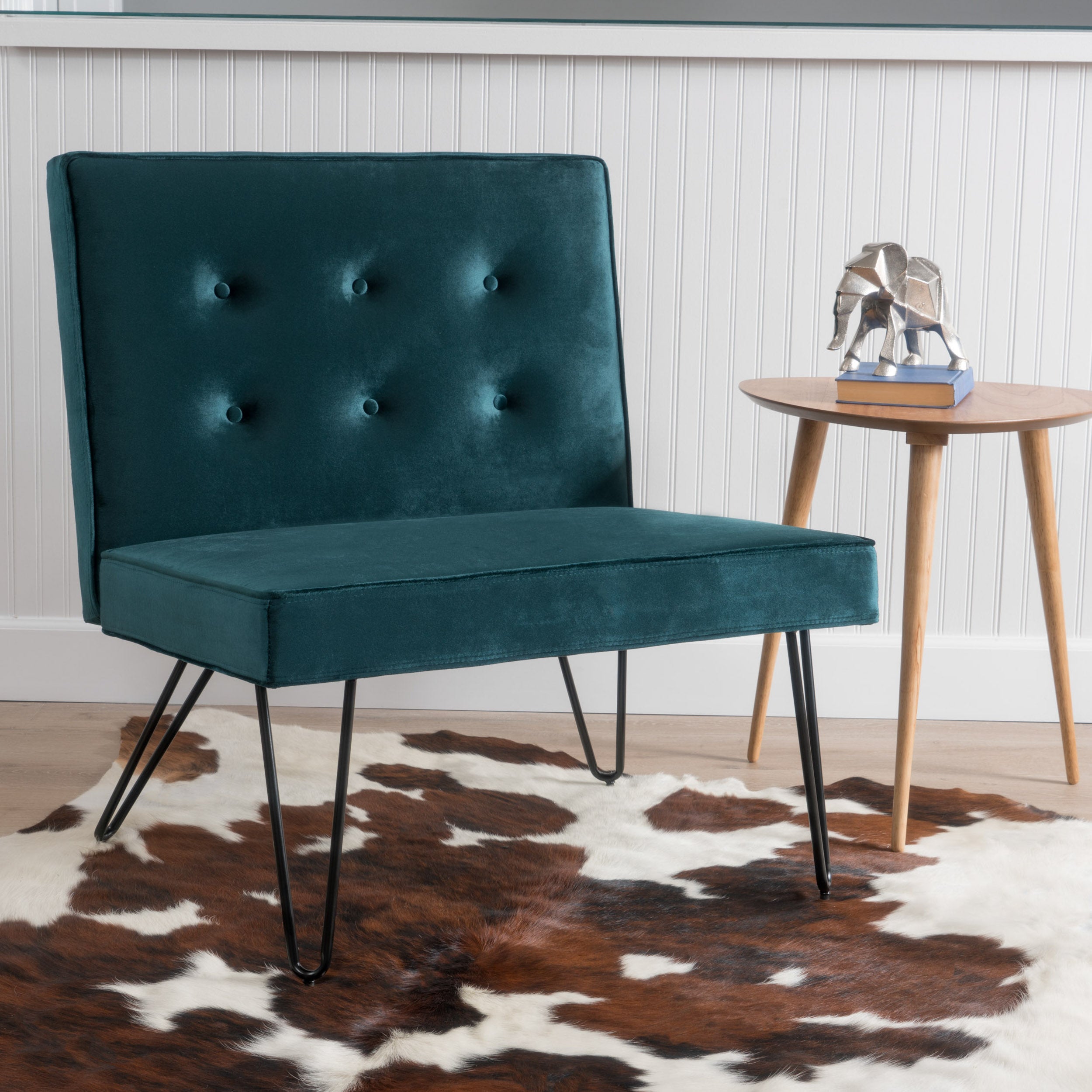 DuSoleil Modern Button Tufted Armless Velvet Accent Chair with Hairpin Legs