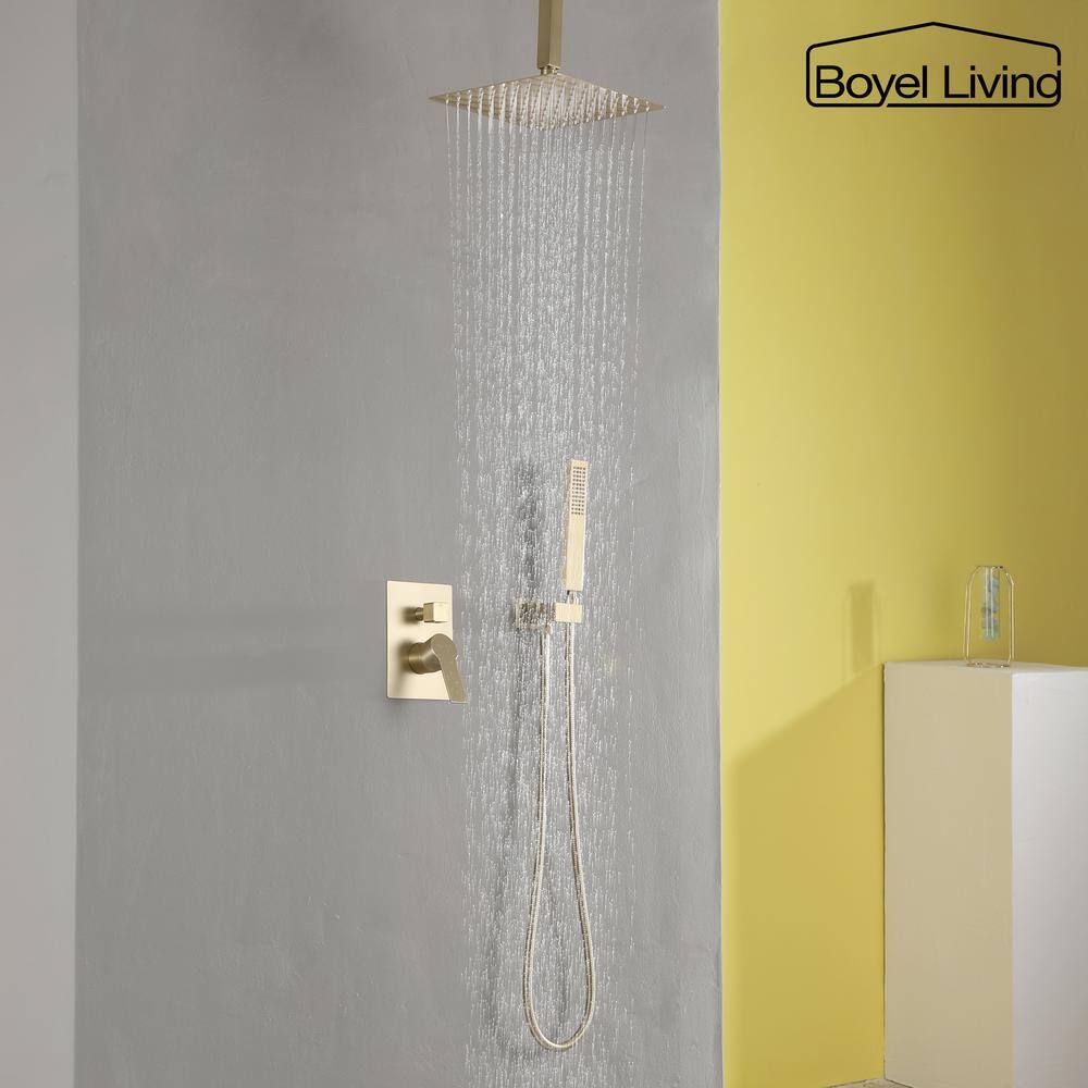 Boyel Living 1-Spray Patterns with 2.66 GPM 10 in. Ceiling Mount Dual Shower Heads with Rough-In Valve Body and Trim in Brushed Gold SMD-88009BG