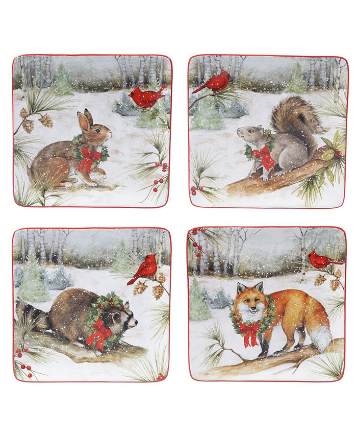 Certified International Winter Forest 4 Piece Dessert Plate