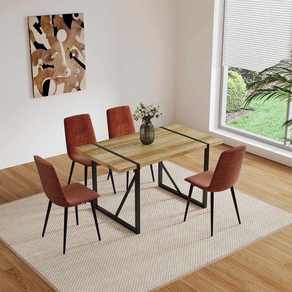 Farmhouse 5 Piece Dining Table Set  55.1''W Rectangular MDF Solid Wood Dining Table with 4 Dining Chairs