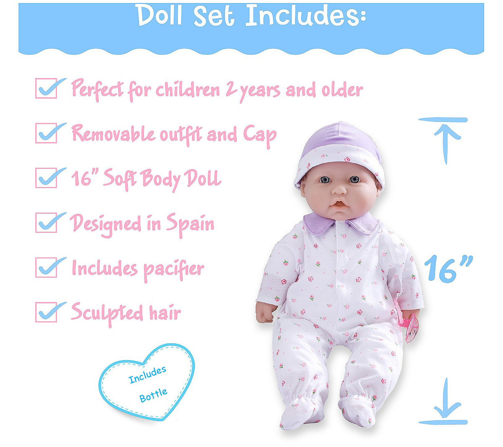 JC Toys La Baby 16 Caucasian Soft Body Baby Doll