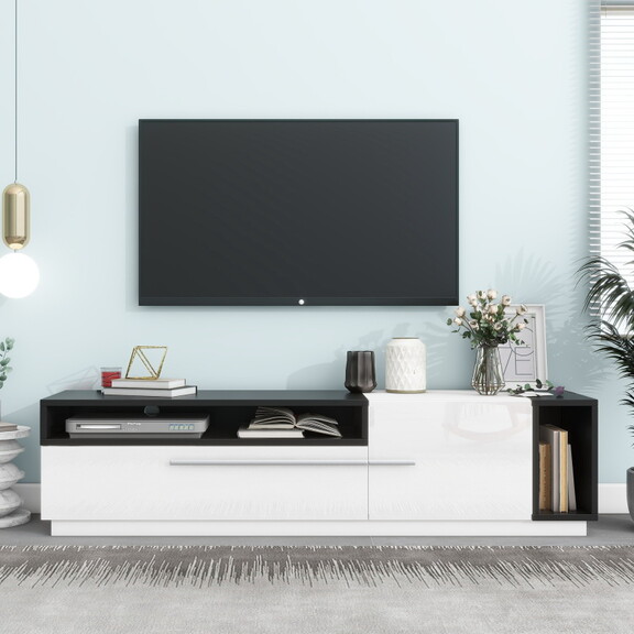 ON TREND Two tone Design TV Stand with Silver Hand...