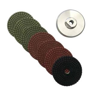 EDiamondTools 4 in. Wet Diamond Stone Polishing Pads 7 Pad Set wMetal Backer Pad Dark Resin #50 to #3000 Grit RWP4512481530A4