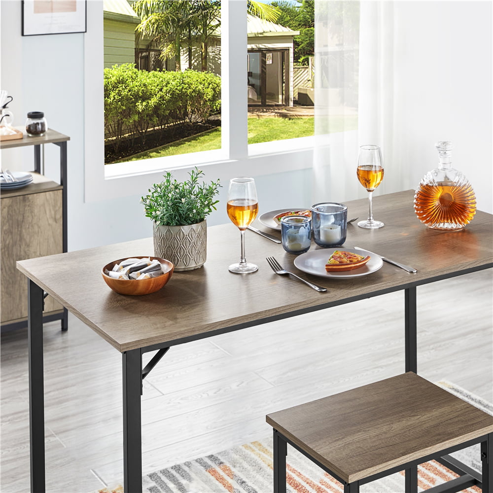 Easyfashion Dining/Bar/Kitchen Table Set with 2 Backless Stools, 35.4 in Height, Gray