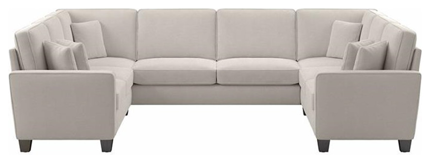 Stockton 125W U Shaped Sectional Couch in Light Beige Microsuede   Sectional Sofas   by Homesquare  Houzz