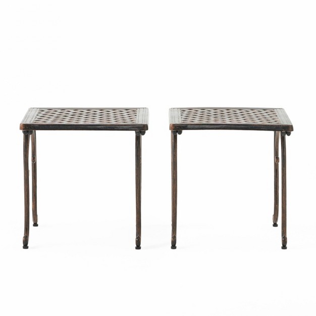 Mckinley Set Of 2 Cast Aluminum Patio End Tables Copper Christopher Knight Home