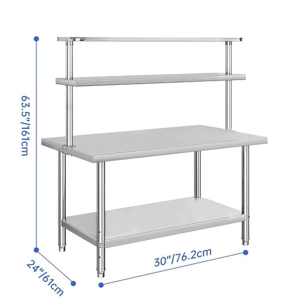 30 x 24 Inches Stainless Steel Work Table with Overshelves