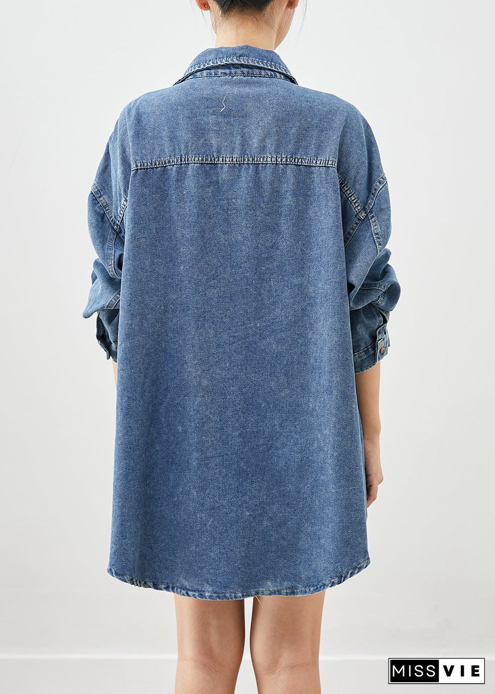 Simple Blue Oversized Pockets Denim Coat Outwear Fall