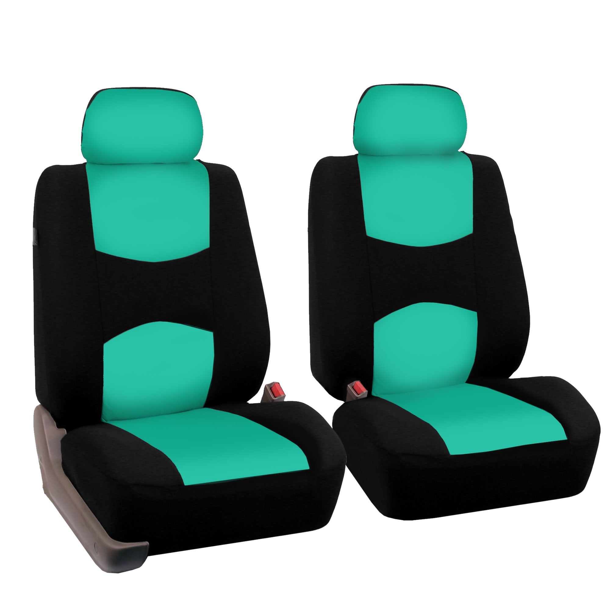 FH Group Flat Cloth Seat Covers for Auto， Full Set with Leather Steering Wheel Cover， Mint Black