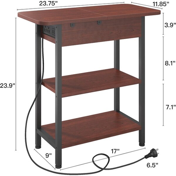 Set of 2 Flip Top Narrow Side Table，Nightstands，End Tables cherry