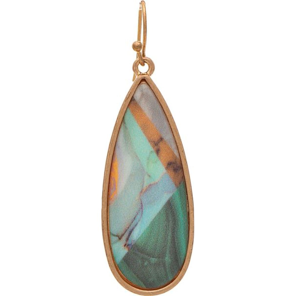 Rain   Gold Green Tones Marble Teardrop Earring