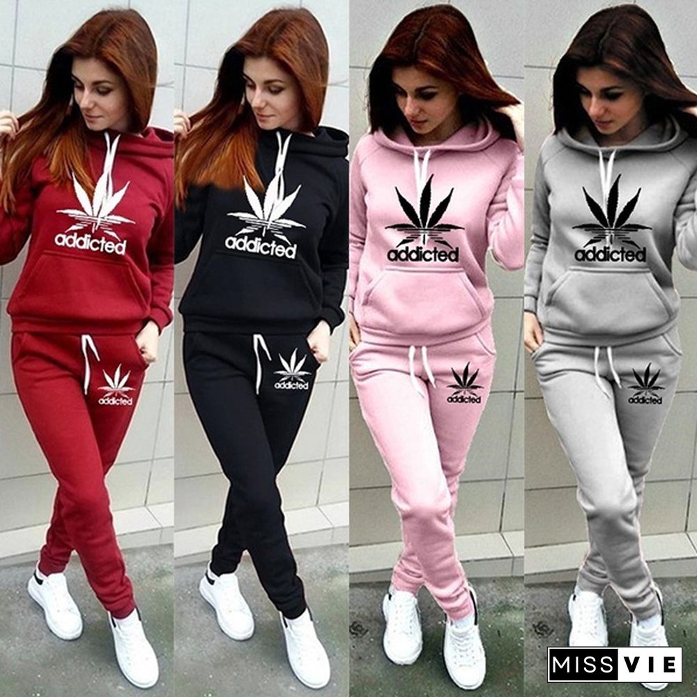 New Fashion Women Track Suits Sports Wear Jogging Suits Ladies Hooded Tracksuit Set Clothes Hoodies+Sweatpants Sweat Suits